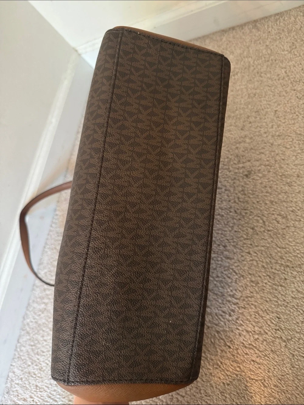 Michael Kors Brown & Tan MK Signature Tote with Gold Hardware